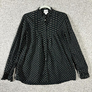 Sundace Women's Size Medium Black 100% Cotton Long Sleeve Button Up Shirt